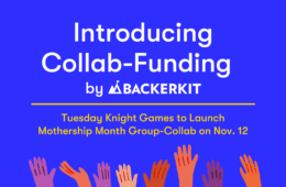 Blog post banner image displaying the title, "Introducing Collab-Funding by BackerKit. Tuesday Knight Games to Launch Mothership Month Group-Collab on Nov. 12