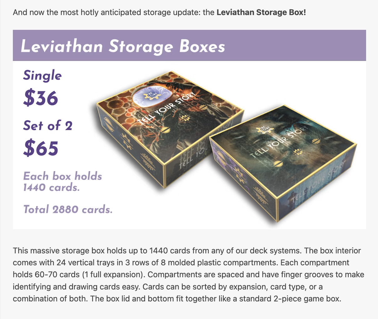 An image of the Leviathan Storage boxes which were an add-on during the Lore Masters Deck campaign